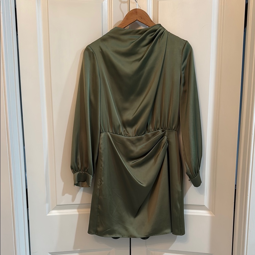 Elegant Olive Green Satin Dress